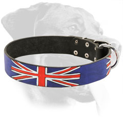 Leather Rottweiler Collar Decorated with Flag of Great Britain