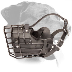 Rubber Covered Wire Basket Leather Rottweiler Muzzle with Adjustable Straps