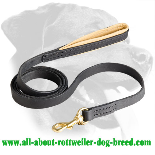 Leather Rottweiler Leash Equipped with Brass Snap Hook