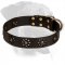 Flower Design Leather Rottweiler Collar for Stylish Walking