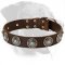 Leather Collar with Silver Plated Circles and Blue Stones for Rottweiler