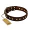 'Fashion Studs' FDT Artisan Decorated Leather Rottweiler Collar with Old Bronze-Plated Steel Hardware 1 1/2 inch (40 mm) Wide
