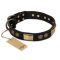 "Ancient Egypt" Designer FDT Artisan Black Leather Rottweiler Collar with Stunning Brass Decorations