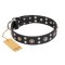 'Refined Essence' FDT Artisan Black Leather Rottweiler Dog Collar with Silvery Studs - 1 1/2 inch (40 mm) Wide
