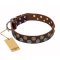 'Strong Shields' FDT Artisan Leather Rottweiler Collar with Bronze and Chrome Plated Studs