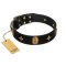 "Star Powder" FDT Artisan Black Leather Rottweiler Collar with Ovals and Stars - 1 1/2 inch Wide