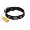 "Ad Infinitum" Durable FDT Artisan Black Leather Rottweiler Collar with Chrome Plated Brooches