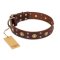'Caprice of Fashion' FDT Artisan Rottweiler Brown Leather Dog Collar with Round Decorations