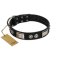 "Grand Wear" FDT Artisan Black Leather Rottweiler Collar with Shining Plates and Spiked Studs