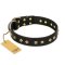 'Rhomb Style' FDT Artisan Rottweiler Black Leather Dog Collar with Old Bronze-Like Plated Studs 1 1/2 inch (40 mm) Wide