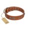 "Brave Spirit" Handmade FDT Artisan Designer Tan Leather Rottweiler Collar with Shields