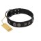 "Century Silver" Designer Handmade FDT Artisan Black Leather Rottweiler Collar