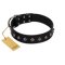 "Immense Power" Handcrafted FDT Artisan Black Leather Rottweiler Collar with Small Dotted Pyramids