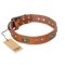 'Stunning Dress' Handmade FDT Artisan Tan Leather Rottweiler Collar - 1 1/2 inch (40 mm) wide