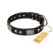 "Pirates Gold" FDT Artisan Black Leather Rottweiler Collar with Old Silver Look Plates and Skulls