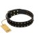 "Star Way" FDT Artisan Black Leather Rottweiler Collar with Bronze-like and Silver-like Star Studs