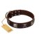 "Nut-Brown Finery" Embellished FDT Artisan Brown Leather Rottweiler Collar with Chrome Plated Crossbones and Plates