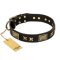 'Passion for Style and Beauty' FDT Artisan Black Leather Rottweiler Collar with Goldish Studs and Plates