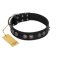 "Silver Medallions" Mod FDT Artisan Black Leather Rottweiler Collar with Round Plates