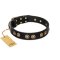 "Golden Artifact" FDT Artisan Black Leather Rottweiler Collar with Old-bronze Covered Medallions