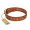 "Gorgeous Roundie" FDT Artisan Tan Leather Rottweiler Collar with Chrome-plated Circles