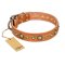 'Feast of Luxury' FDT Artisan Rottweiler Tan Leather Dog Collar with Old Bronze-Like Plated Circles - 1 1/2 inch (40 mm) wide