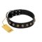 "Inky Prettification" FDT Artisan Black Leather Rottweiler Collar with One Row of Studs