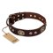 'Breath of Elegance' FDT Artisan Decorated with Plates Brown Leather Rottweiler Collar