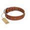 "Broadway" Handmade FDT Artisan Tan Leather Rottweiler Collar with Dotted Pyramids
