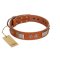 "Pawsy Glossy" FDT Artisan Exclusive Tan Leather Rottweiler Collar 1 1/2 inch (40 mm) wide