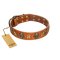 "Rockin' Doggie" FDT Artisan Tan Leather Rottweiler Collar Adorned with Stars and Skulls