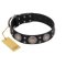 "Starry Sky" Trendy FDT Artisan Black Leather Rottweiler Collar with Large Brooches