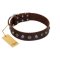 "Dark Chocolate" Handmade FDT Artisan Brown Leather Rottweiler Collar with Studs