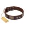 "Stone Stars" Stylish Handmade FDT Artisan Brown Leather Rottweiler Collar