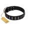 "Black Prince" Handmade FDT Artisan Black Leather Rottweiler Collar with Silver-Like Adornments