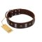"War Chief" FDT Artisan Genuine Brown Leather Rottweiler Collar with Skulls and Plates