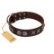 "Silver Sunset" Designer Handmade FDT Artisan Brown Leather Rottweiler Collar