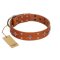 "Tawny Beauty" FDT Artisan Tan Leather Rottweiler Collar Adorned with Stars and Tiny Squares