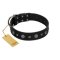 "Mr. Elegance" Designer FDT Artisan Black Leather Rottweiler Collar with Silver-Like Studs
