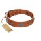 "Foxy Nature" FDT Artisan Tan Leather Rottweiler Collar with Chrome Plated Brooches