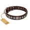 'Pierian spring' FDT Artisan Brown Leather Rottweiler Dog Collar with Silvery Decorations - 1 1/2 inch (40 mm) wide