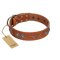"Splendid Armor" Premium Quality FDT Artisan Tan Designer Rottweiler Collar with Shields and Stars