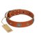 "Marine Antiques" Handmade FDT Artisan Tan Leather Rottweiler Collar with Blue Stones