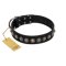 "Black Eagle" Handcrafted FDT Artisan Black Leather Rottweiler Collar with Silver-Like Adornments