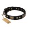 "Biker Style" FDT Artisan Black Leather Rottweiler Collar with Old Bronze Look Plates and Skulls