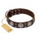 "Imperial Legate" FDT Artisan Brown Leather Rottweiler Collar with Big Round Plates