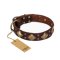 'Golden Square' FDT Artisan Brown Leather Rottweiler Collar with Large Squares - 1 1/2 inch (40 mm) wide