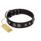 "Tricky Ricky" FDT Artisan Black Leather Rottweiler Collar Adorned with Silver-Like Conchos