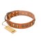 "Natural Beauty" FDT Artisan Tan Leather Rottweiler Collar with Old Bronze-like Circles and Plates