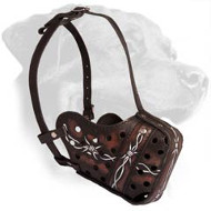 Adjustable Handpainted Leather Rottweiler Muzzle for Dog Attack Training and Daily Walks